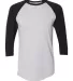 BB453W 50/50 Three-Quarter Sleeve Raglan T-shirt HTHR GREY/ BLACK front view