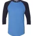 BB453W 50/50 Three-Quarter Sleeve Raglan T-shirt HTH LK BLUE/ NVY front view