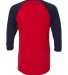BB453W 50/50 Three-Quarter Sleeve Raglan T-shirt RED/ NAVY back view