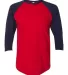BB453W 50/50 Three-Quarter Sleeve Raglan T-shirt RED/ NAVY front view