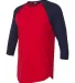 BB453W 50/50 Three-Quarter Sleeve Raglan T-shirt RED/ NAVY side view