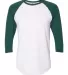 BB453W 50/50 Three-Quarter Sleeve Raglan T-shirt WHITE/ FOREST front view