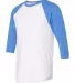 BB453W 50/50 Three-Quarter Sleeve Raglan T-shirt WHT/ HTH LKE BLU side view