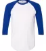 BB453W 50/50 Three-Quarter Sleeve Raglan T-shirt WHITE/ LAPIS front view