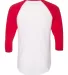 BB453W 50/50 Three-Quarter Sleeve Raglan T-shirt WHITE/ RED back view