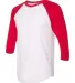 BB453W 50/50 Three-Quarter Sleeve Raglan T-shirt WHITE/ RED side view