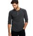 Unisex 4.9 oz. 3/4-Sleeve Triblend Raglan Henley in Tri charcoal front view
