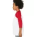 3200Y Bella + Canvas Youth Three-Quarter Sleeve Ba in White/ red side view