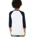 3200Y Bella + Canvas Youth Three-Quarter Sleeve Ba in White/ navy back view