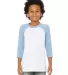3200Y Bella + Canvas Youth Three-Quarter Sleeve Ba in White/ denim front view
