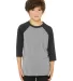 3200Y Bella + Canvas Youth Three-Quarter Sleeve Ba in Gry/ chr blk trb front view
