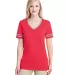 Jerzees 602WVR Triblend Women's V-Neck Varsity T-S Fiery Red Heather/ Oxford front view