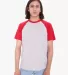 RSABB4237W Unisex Poly-Cotton Raglan T-Shirt Heather Grey/ Red front view