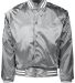 Augusta Sportswear 3610 Satin Baseball Jacket Stri in Metallic silver/ white front view
