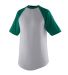 Augusta Sportswear 424 Youth Short Sleeve Baseball in Athletic heather/ dark green front view