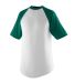 Augusta Sportswear 424 Youth Short Sleeve Baseball in White/ dark green front view