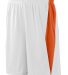 Augusta Sportswear 9736 Youth Top Score Short in White/ orange front view