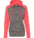 J America 8618 Women's  Colorblock Cosmic Fleece H Charcoal Fleck/ Fire Coral front view
