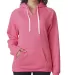 J America 8836 Women's Sueded V-Neck Hooded Sweats in Neon pink front view