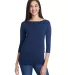 Anvil 2455L Women's Stretch Three-Quarter Sleeve T in Navy front view