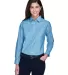 Harriton M600W Ladies' Long-Sleeve Oxford with Sta LIGHT BLUE front view
