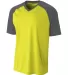 A4 Apparel N3373 Adult Polyester V-Neck Strike Jer SFTY YELLW/ GRPH front view