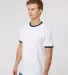 Tultex 246 / Unisex Fine Jersey Ringer Tee in White/ navy side view