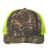 Richardson Hats 112P Patterned Snapback Trucker Ca in Realtree edge/ neon yellow front view