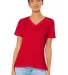 BELLA 6405 Ladies Relaxed V-Neck T-shirt in Red front view