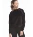 Ladies' Velour Long Sleeve Crop Shirt in Black front view