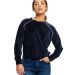 Ladies' Velour Long Sleeve Crop Shirt in Navy blue front view