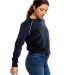 Ladies' Velour Long Sleeve Crop Shirt in Navy blue side view