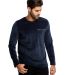 Unisex Velour Long Sleeve Pocket T-Shirt in Navy blue front view