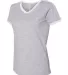 LA T 3532 Women's Retro Ringer Fine Jersey V-Neck  HEATHER/ WHITE side view