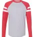 LA T 6934 Fine Jersey Mash Up Long Sleeve Tee VN HTH/ VN RD/ W front view