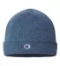 Champion Clothing CS4003 Ribbed Knit Cap in Heather slate blue front view