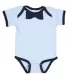 Rabbit Skins 4407 Baby Rib Infant Bow Tie Bodysuit LIGHT BLUE/ NAVY front view