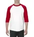 Alstyle 1334 Adult Baseball Tee White/ Red front view