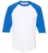 Alstyle 1334 Adult Baseball Tee White/ Royal front view