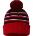 Richardson Hats 134 Stripe Pom Cuffed Beanie Black/ Red/ White front view