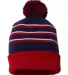Richardson Hats 134 Stripe Pom Cuffed Beanie Navy/ Red/ White front view