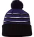 Richardson Hats 134 Stripe Pom Cuffed Beanie Purple/ Black/ White front view