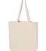 Q-Tees Q4400 11L Canvas Tote with Contrast-Color H in Natural/ light pink front view
