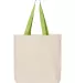 Q-Tees Q4400 11L Canvas Tote with Contrast-Color H in Natural/ lime back view