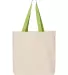 Q-Tees Q4400 11L Canvas Tote with Contrast-Color H in Natural/ lime front view