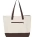 Q-Tees Q1300 19L Zippered Tote Natural/ Chocolate front view