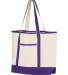Q-Tees Q1500 34.6L Large Canvas Deluxe Tote Natural/ Purple side view