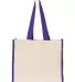 Q-Tees Q1100 14L Tote with Contrast-Color Handles in Natural/ purple front view