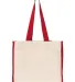 Q-Tees Q1100 14L Tote with Contrast-Color Handles in Natural/ red front view