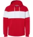 J America 8644 Varsity Fleece Colorblocked Hooded  Red front view